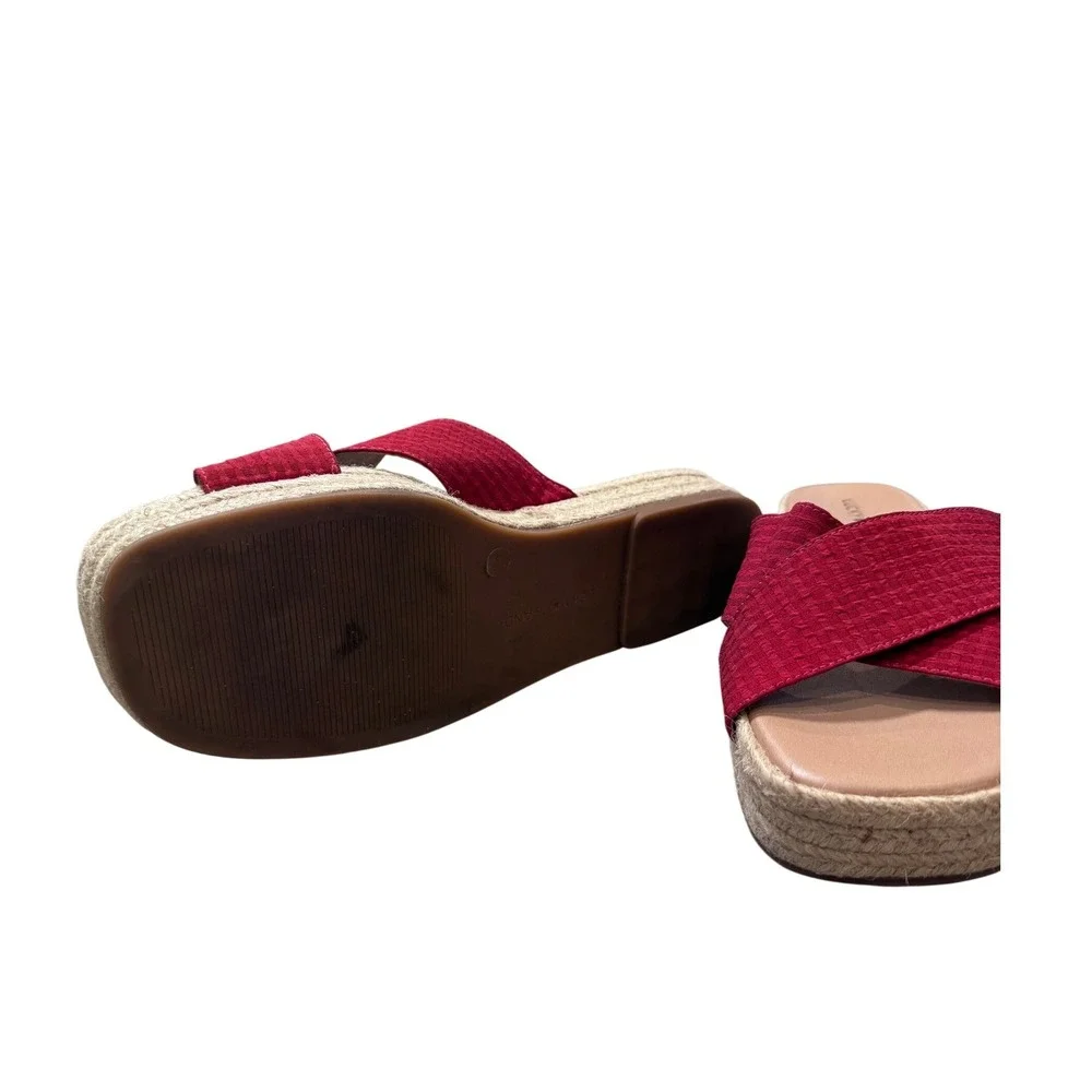 Lucky Brand Gayte Sandals Womens 9M Red Gingham Espadrille Platform Slide